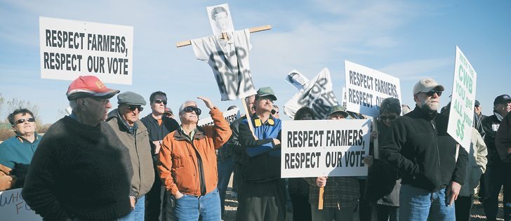 Scenes like this became commonplace on the Prairies following the election of the federal Conservatives in 2006, which brought with it a concerted effort to dismantle the Canadian Wheat Board’s marketing monopoly.  |  File photo
