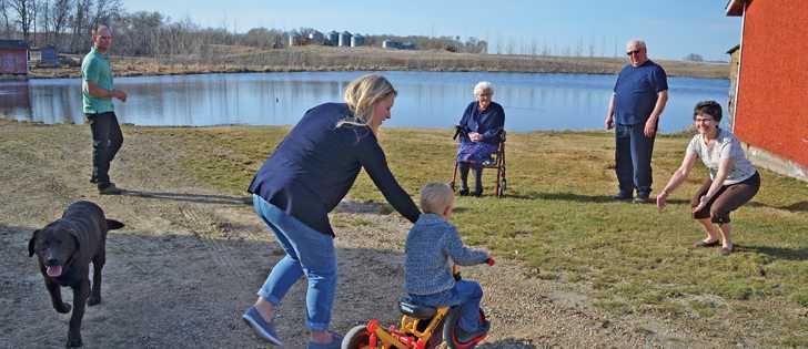 Four generations of the Uhryn family gather on the family farm, which was homesteaded in 1906 near Wakaw, Sask.  |  Tennessa Wild photo
