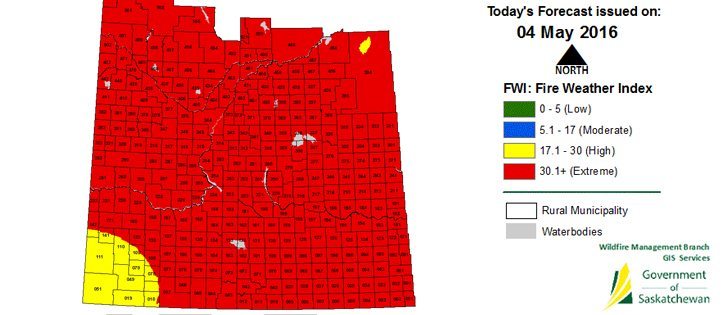 Nearly all Saskatchewan's agricultural area is at extreme risk for fire.