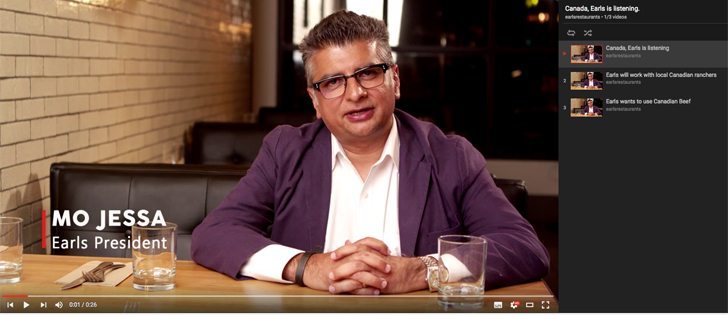 Earls president Mo Jessa released a video statement as part of Wednesday's announcement they would be backtracking on the chain's plan to source all its beef from "certified humane" U.S. sources. | YouTube screencap