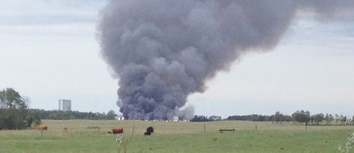 Smoke from this hog barn fire north of Leroy, Sask., could be seen 50 kilometres away.  |  Tim Thibault photo