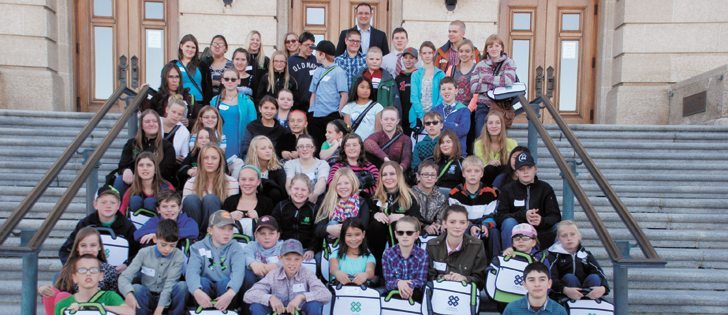 Good participation in new programs such as 4-H at the Legislature, above, and strong membership are among reasons for optimism for 
4-H Saskatchewan as it marks its first 100 years in 2017. 4-H Alberta will also celebrate its centennial next year.  |  4-H Saskatchewan photo
