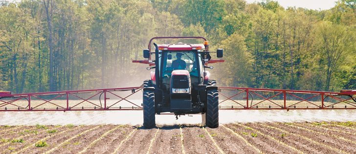 Tom Genoch sprays a herbicide tank mix on evenly emerged corn near Bayfield, Ont. |  Jeffrey Carter photo