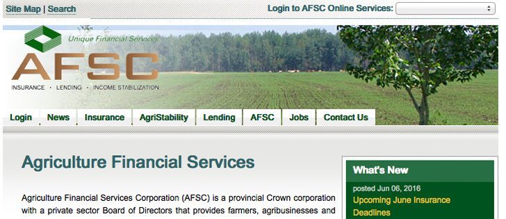 The six-member board of Agriculture Financial Services Corp. (AFSC) in Alberta has been dismissed by the provincial government following an investigation that showed some senior executives under its oversight had acted improperly. | Screencap via www.afsc.ca