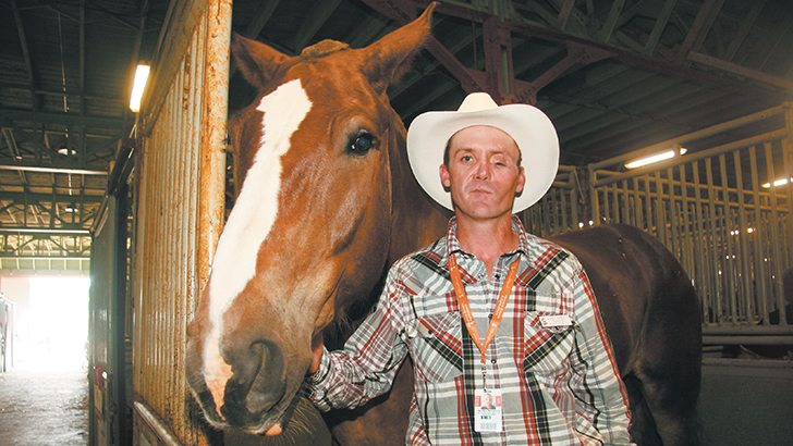Rocky Dempsey of Fort McMurray, Alta., travelled to the Calgary Stampede for the first time to compete in the heavy horse pull competition. The Stampede was held July 8-18.  |  Barbara Duckworth photo