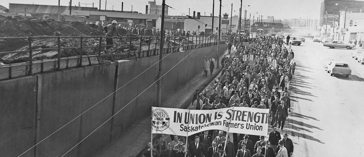 Members of the Saskatchewan Farmers Union marched in Saskatoon in 1969.  |  File photo