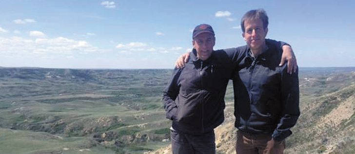  Grasslands director Scott Parter and NFB producer David Christensen en route during the Grasslands Project premiere near Eastend, Sask., in May 2016. | National Film Board photo