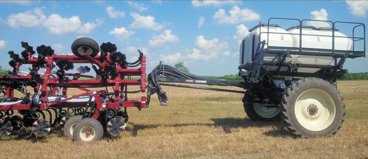 The new ST-10 fertilizer cart has a 10-ton capacity, with a 120 and 180 cubic foot tanks. The ST-10 is divided into four control sections. The unit is fully ISOBUS compatible with any common controller on the market. |  Salford photo