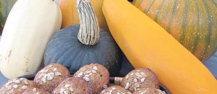 Pumpkins, spaghetti squash, buttercup squash and yellow fall zucchini are all ready to be made into tasty dishes such as these zucchini oatmeal cinnamon muffins.  |  Betty Ann Deobald photo