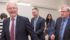 Federal transport minister Marc Garneau, left, and agriculture minister Lawrence MacAulay attend a meeting with farm groups in Saskatoon yesterday to talk about grain transportation. | William DeKay photo