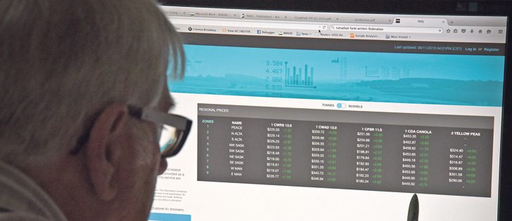 The PDQInfo.ca website provides users with current cash bids, and with free registration, historical prices and basis levels are available. |  William DeKay photo