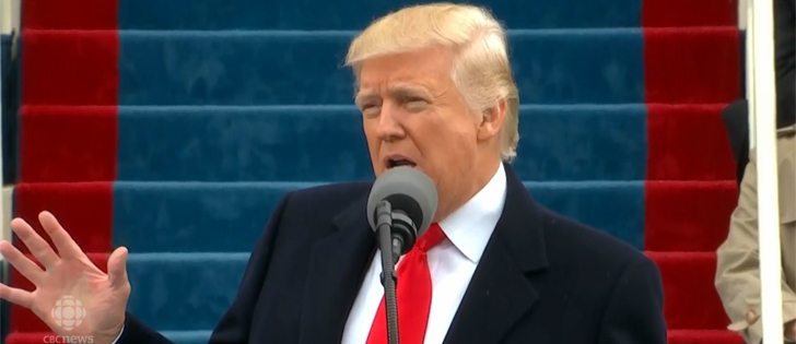 In his inauguration speech Friday, Donald Trump didn't tone down the anti-trade rhetoric. | Screencap via cbc.ca