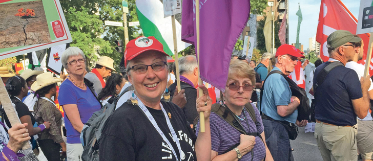 Since her retirement as a high school teacher, Helene Tremblay-Boyko has more time for activism. Seen here at the World Social Forum in Montreal in 2016, she says that the current focus on agriculture in terms of climate change has been a good fit for her.  |  Rose-Marie Valade photo
