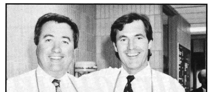 Terry James, left, helped serve a chili lunch with James Richardson & Son Ltd. vice-president Jim Richardson in this undated photo when he was vice-president of marketing with the company’s grain division.  |  Richardson International photo