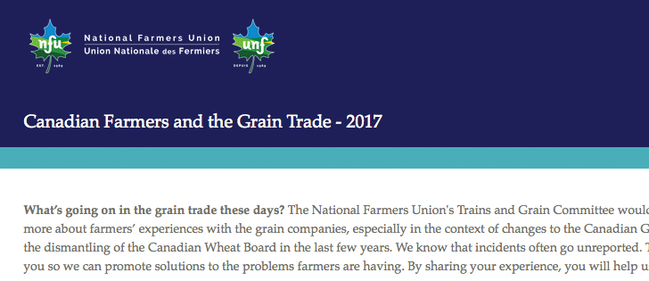 The National Farmers Union  is conducting a farmer survey to learn more about how grain growers are being treated when they deliver grain to a country elevator. | Screencap via www.surveymonkey.com