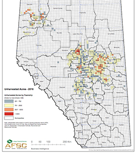 Alberta townships with unharvested crop. Source: AFSC