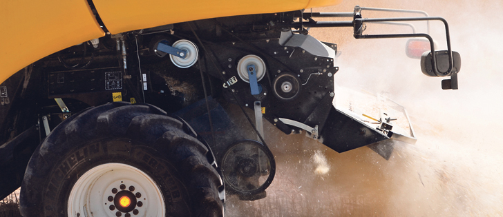 The Seed Terminator mounts onto a combine’s rear frame and requires a belt and pulley system to be installed to provide it power. More than 90 percent of seeds became non-viable in germination testing 
of weed seeds that were run through the Seed Terminator’s mill.   |  Seed Terminator photo