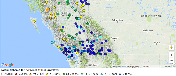 Farmers hit by floods in central British Columbia may be eligible to receive disaster financial assistance. | Screencap via bcrfc.env.gov.bc.ca/