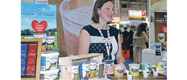 Merissa Myles offered samples of Tree Island cream top and Greek yogurts at the SIAL food show in May in Toronto.  |  Karen Morrison photo