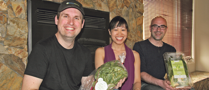 Nutraponics employees include aquaculturalist Geoff Harrison, left, plant specialist Stephanie Bach and CEO Tanner Stewart. The company grows fresh produce at its facility 
near Sherwood Park, Alta. | Barbara Duckworth photo