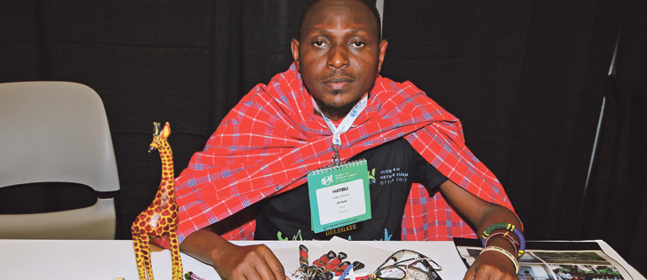 Hatibu Kilenga, youth program co-ordinator with 4-H Tanzania, sells arts and crafts to support children
in his country. 
The next Global 4-H Network Summit will be held in Arusha, Tanzania, in 2020.
|  Karen Morrison photo