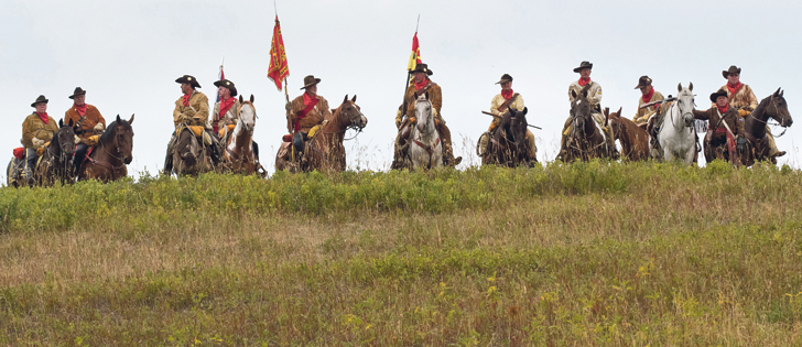 The Steele Scouts assemble on a hill for the start of the 2017 Old Time Ranch Rodeo held Aug. 20 at the Bar U Ranch National Historic Site south of Longview, Alta. | Mike Sturk photo