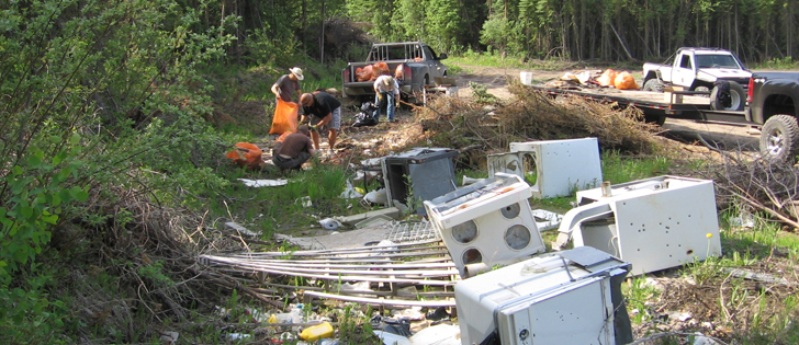 A particularly egregious incident involved the dumping of 55 commercial air conditioning units in one forested region. Officials have also found abandoned kitchen appliances and vehicles on public lands. | Government of Alberta photo