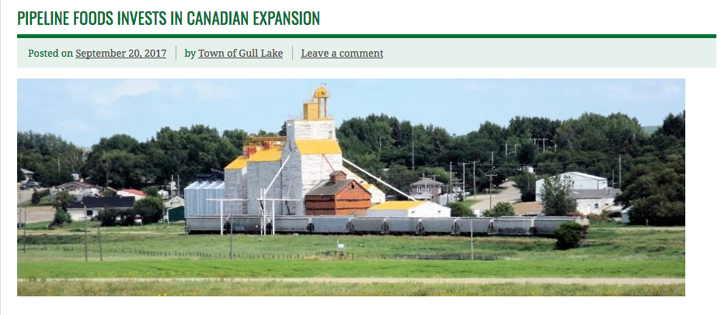 Pipeline Foods LLC, which identifies itself as a supply chain solutions company focused exclusively on non-GM and organic food and feed, said it is buying elevators in Wapella and Gull Lake. | Screencap via www.gulllakesk.ca