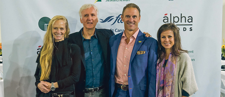 Suzy Amis Cameron, left, and James Cameron linked with Greg Yuel and Olivia Yuel in opening the pea processing facility in Vanscoy, Sask. 
Greg Yuel of PIC Investment Group met the Camerons on another project, which led to PIC taking a 40 percent ownership position in Verdient Foods, adding to PIC’s portfolio of agricultural investments.  |  Photo supplied