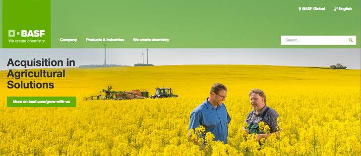 BASF has agreed to buy seed and herbicide businesses from Bayer for 5.9 billion euros (US$7 billion) in cash, as Bayer tries to convince competition authorities to approve its planned acquisition of Monsanto. | Screencap via www.basf.com
