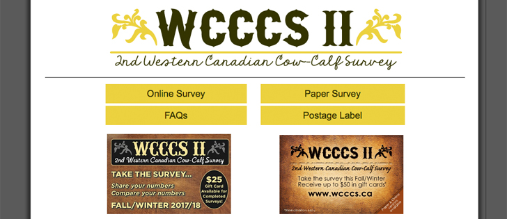 The survey collects information on herd sizes, pregnancies, weaning weights and other production statistics from British Columbia, Alberta, Saskatchewan and Manitoba. | Screencap via www.wcccs.ca