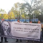 Union workers protest against the North American Free Trade Agreement negotiations outside of the fifth round of NAFTA talks in Mexico City Nov. 17. The negotiations are also worrying the American agricultural sector. | Reuters/Carlos Jasso photo