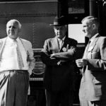 Steve MacEachern, left, manager of the Saskatoon Exhibition, C.R. McIntosh, publisher of the North Battleford News, and W. McK. Ross, director of Saskatchewan Wheat Pool’s District 14, chatted at the railway station in Churchill, Man., during a tour of the northern port in the summer of 1959. The three men had played significant roles in the Hudson Bay Route Association. | File photo