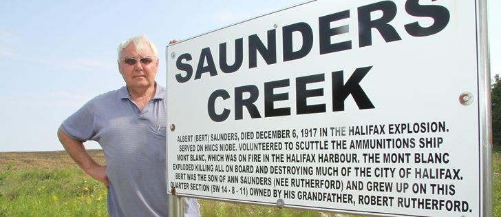 Les Ferris, president of the Legion in Holland, Man., has worked to erect signs in south-central Manitoba that honour soldiers who died in WWI. The Holland Legion wants to name more creeks after local WWI casualties, but the province of Manitoba is rejecting their proposals. | Robert Arnason photo 