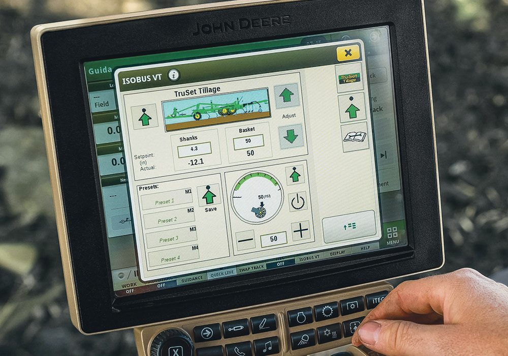 Deere’s TruSet takes precision tillage and puts it into the field, being run from a Deere 2630 display in the cab.  |  John Deere photo