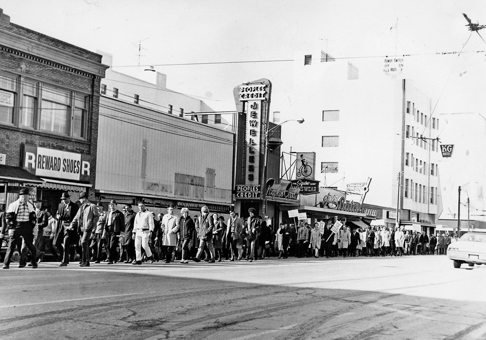 The National Farmers Union organized a demonstration through downtown Saskatoon in March 1969.  |  File photo