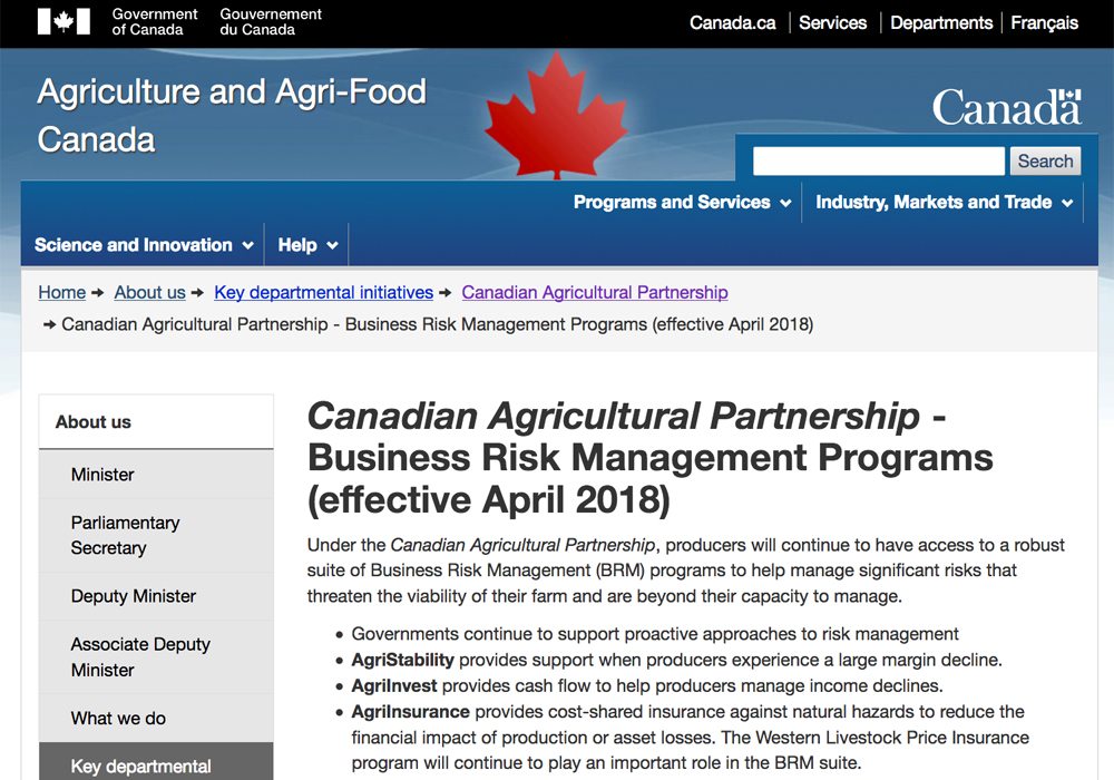 The panel will advise the team of federal and provincial officials who are reviewing BRM programs to determine their effectiveness. | Screencap via www.agr.gc.ca