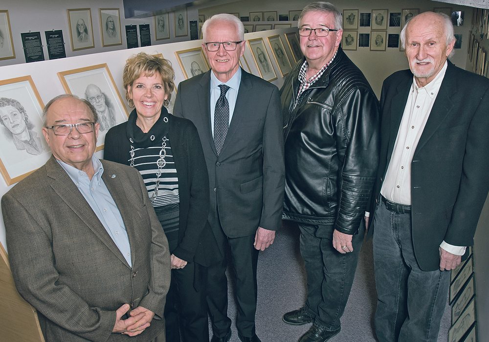 The Saskatchewan Agricultural Hall of Fame has inducted five individuals in 2018: Vernon Racz, left, Joan Heath, Henry Classen, Douglas Howe and Brian Fowler.  |  William DeKay photo