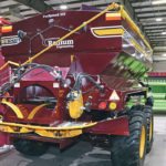 The ProSpread 315 from Radium Engineering has tandem wheels coupled to the chassis by leaf springs that allow the machine’s weight to be evenly distributed over all four wheels. | Robin Booker photo