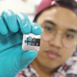 PhD candidate Phil De Luna holds catalyst samples for measurement at the Canadian Light Source in Saskatoon. | Canadian Light Source/ Victoria Martinez photo