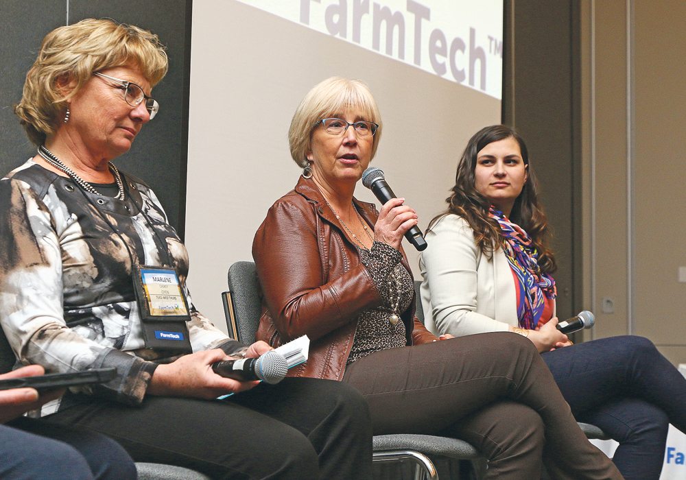 Marlene Caskey, left, Allison Ammeter and Renee DeWindt-Hoyme spoke at a panel about women on agriculture boards. |  Jeremy Simes photo