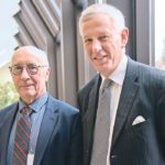 Wilf Keller of Ag-West Bio, left, stands with Dominic Barton of McKinsey and Company after Barton spoke at an Ag-West Bio sponsored forum in Saskatoon Feb. 16. | William DeKay photo