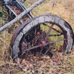The Depression years of the 1930s forced farmers to be innovative while repairing their equipment, such as this wheel on Garnet Mclean’s seed drill. | Jim Duncan photo