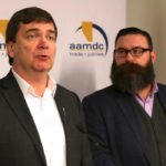 Agriculture Minister Oneil Carlier, left, and Municipal Affairs Minister Shaye Anderson announced March 20 that agriculture societies will receive long-term funding. | Jeremy Simes photo