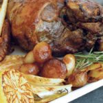 This slow roasted leg of lamb is served with balsamic glazed cipollini onions. | Sarah Galvin photo