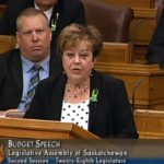 Finance Minister Donna Harpauer pronounced the province on track to balance the budget a year from now through a plan to reduce dependency on resource revenue and control government spending. | Screencap via www.legassembly.sk.ca