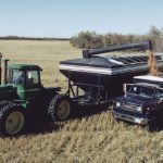 Farmer Eric Johnson of Nokomis, Sask., said the idea to build his 5,000 bu. transfer cart hit him right “out of the blue”18 years ago. To the best of our knowledge he built the world’s first one in 2000. | Michael Raine photo
