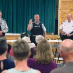 Battlefords RCMP officers held a town hall meeting in Denholm, Sask., June 6. | William DeKay photo