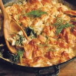 Creamy garlic chicken spanakopita in a skillet is a simple one dish meal. | Sarah Galvin photo