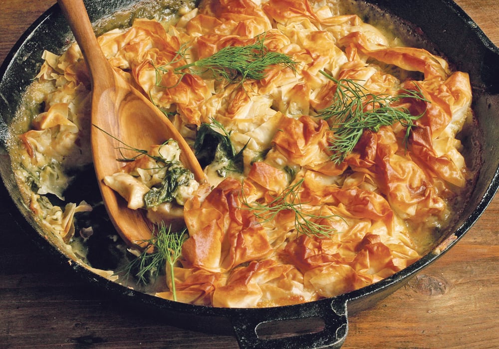 Creamy garlic chicken spanakopita in a skillet is a simple one dish meal.  |  Sarah Galvin photo
